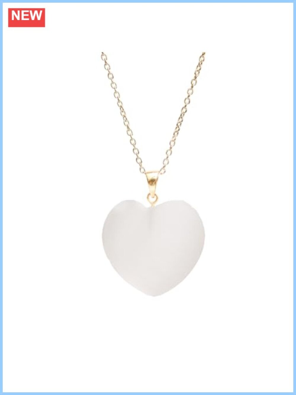 Selenite Heart Crystal Pendant Necklace Gold Plated Adjustable Chain